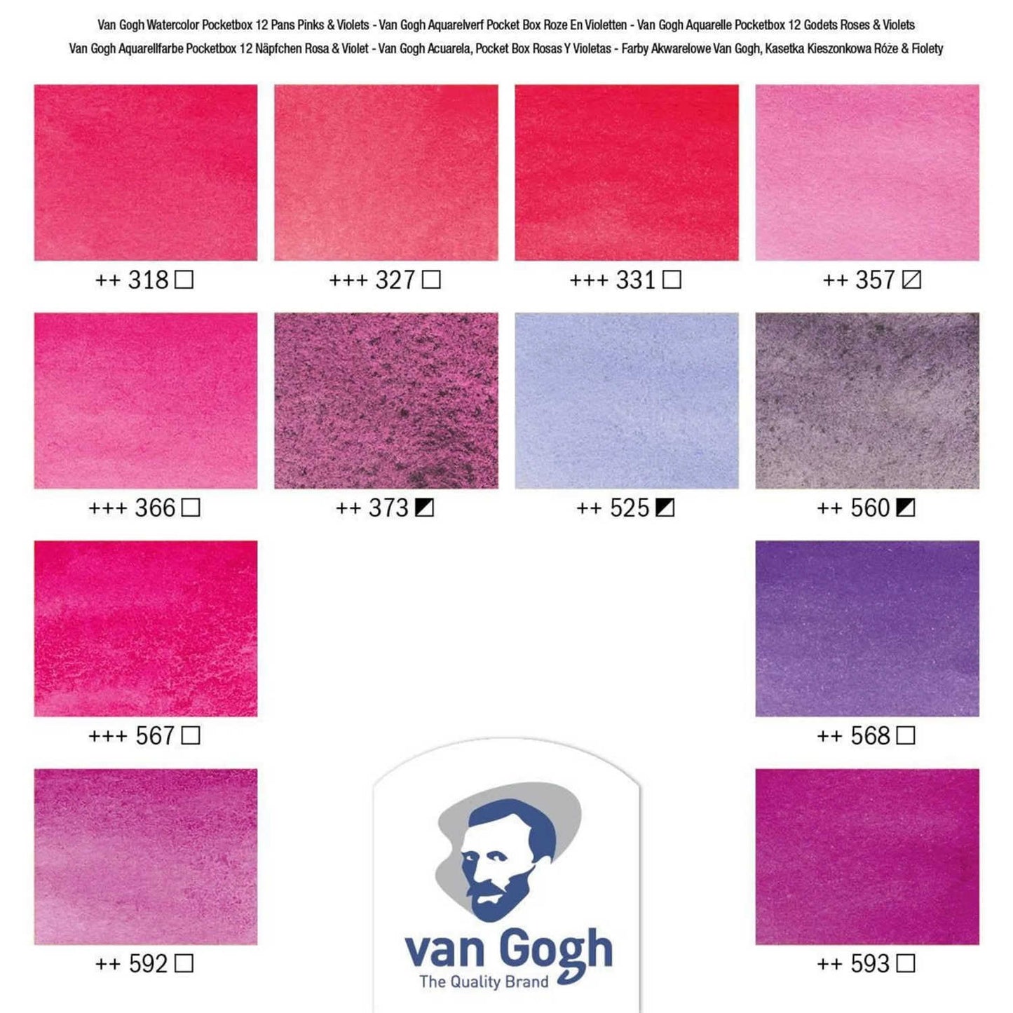 Van Gogh Watercolour Pinks & Violets Colour Set of 12 Pans