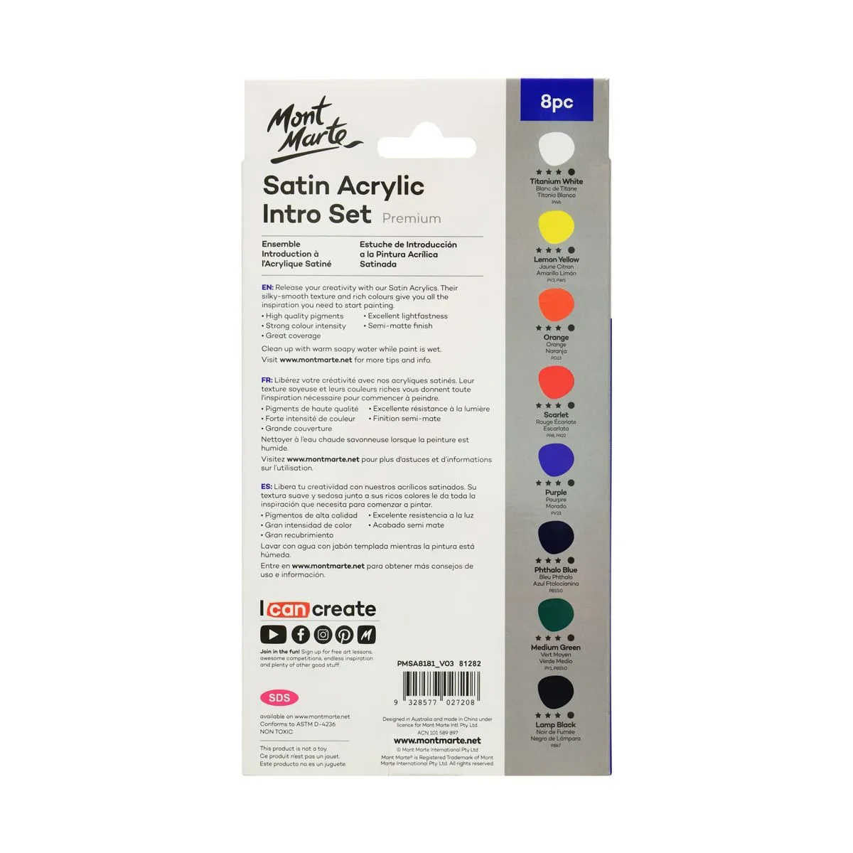 Mont Marte Satin Acrylic Set 8 X 18ml