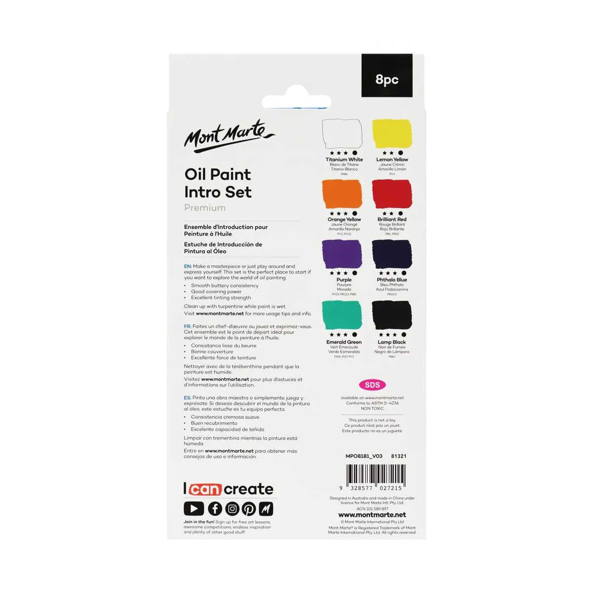 Mont Marte Oil Paint Intro Set 8pce