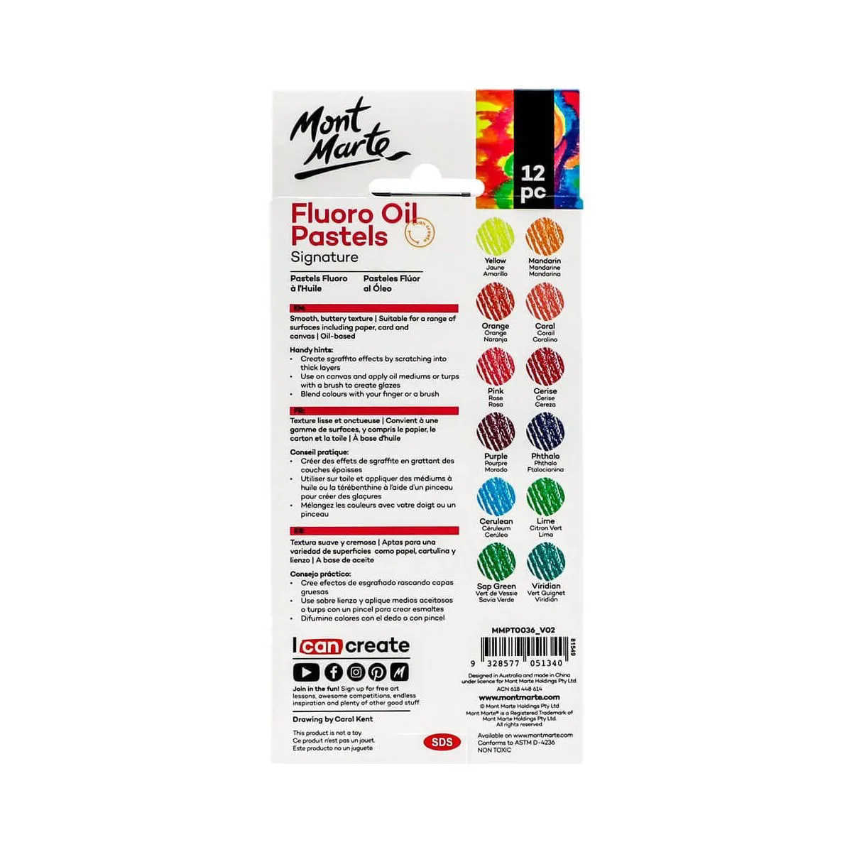 Mont Marte Fluoro Oil Pastels 12pk