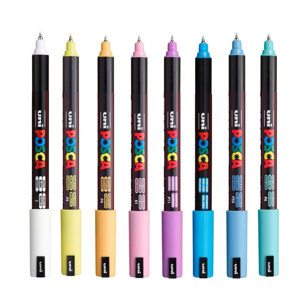 Uni POSCA Marker Pen PC-1MR Ultra-Fine Set of 8 Pastel