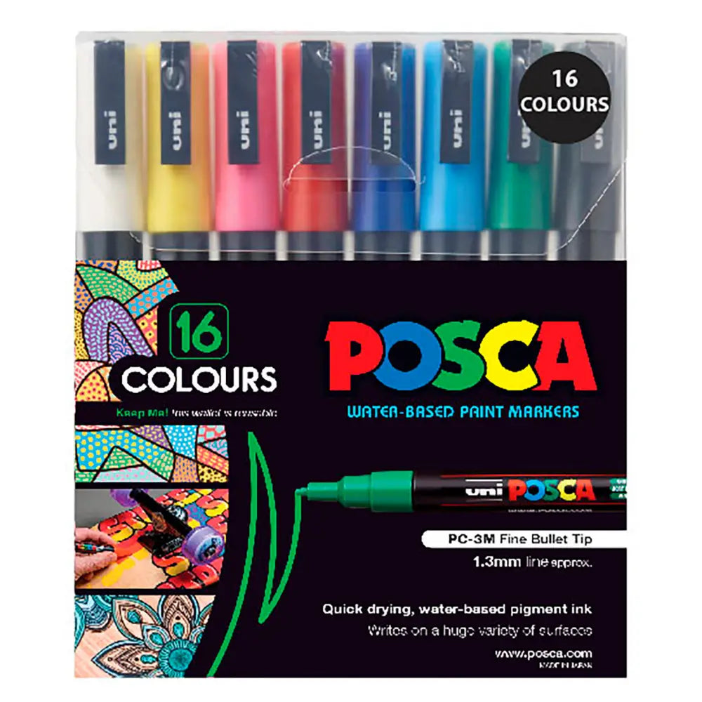Uni POSCA Marker Pen PC-3M Fine Set of 16 Assorted