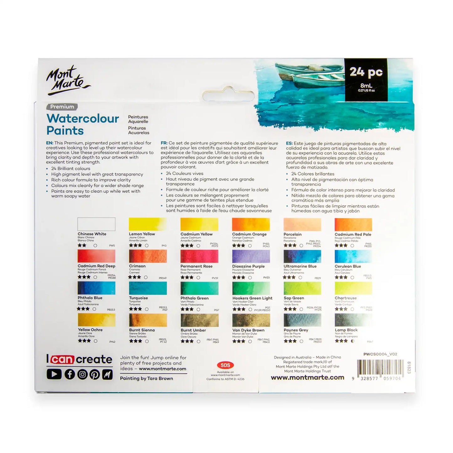 Mont Marte Premium Watercolour Paint Tubes 24pk