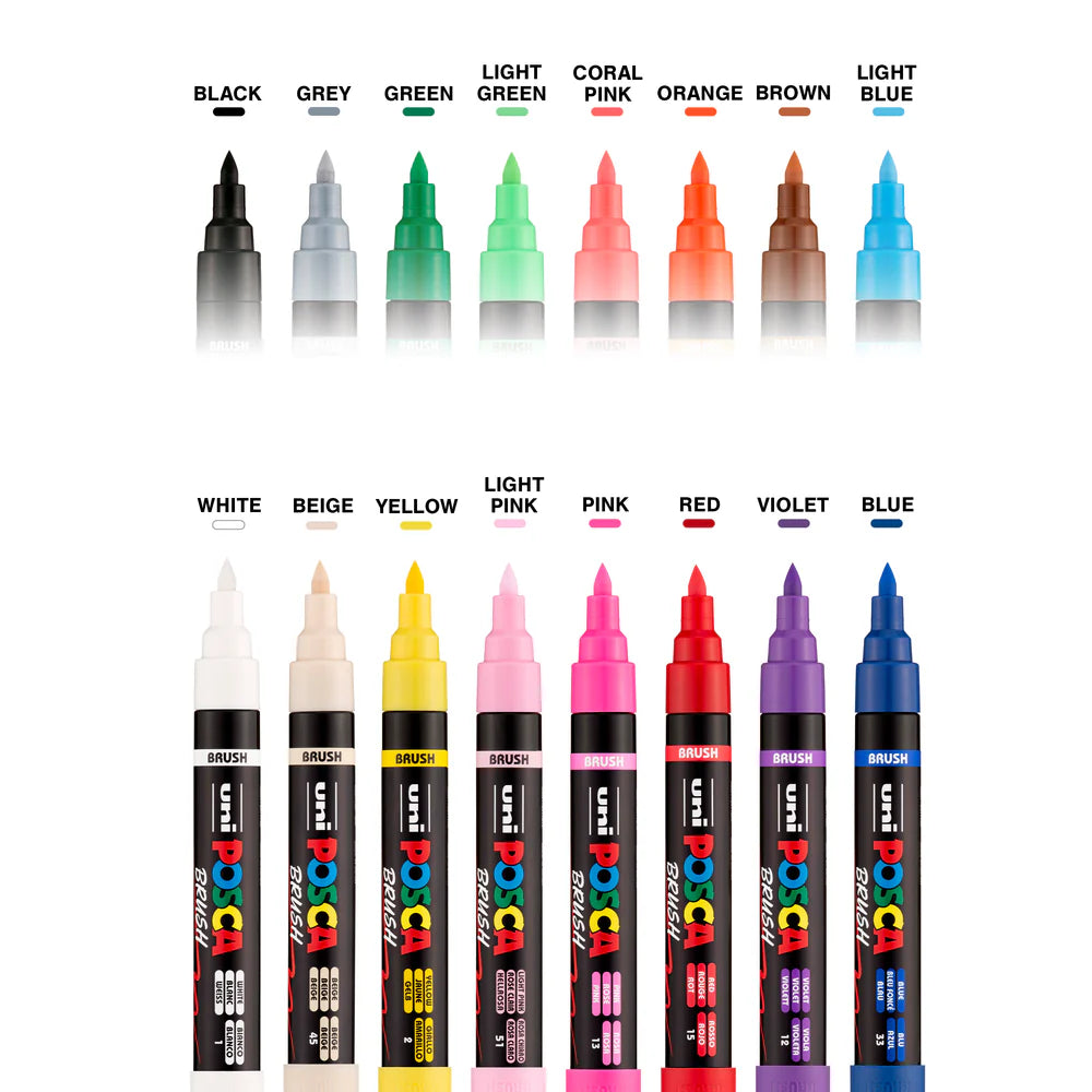 Uni POSCA Marker Pen PC-BR Brush Marker 16pk