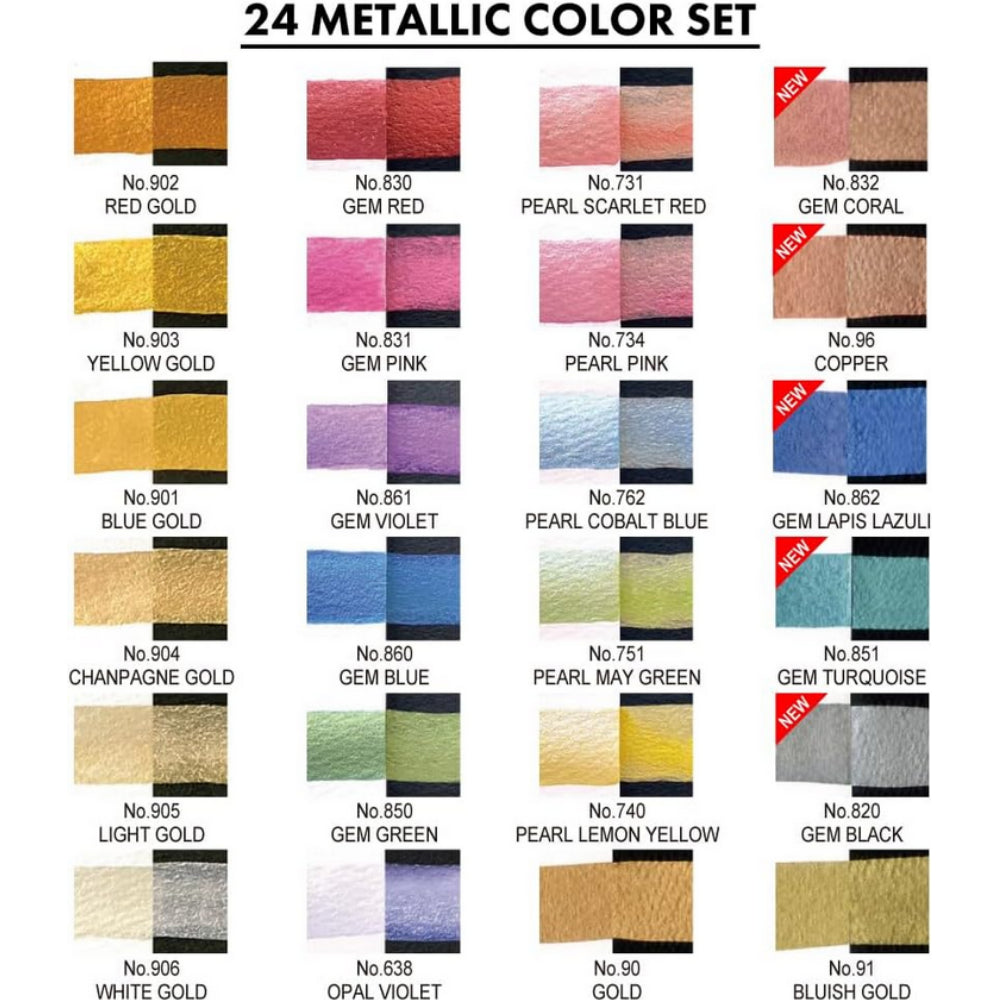 Kuretake Gansai Tambi Watercolour Palette 24 Metallic Set