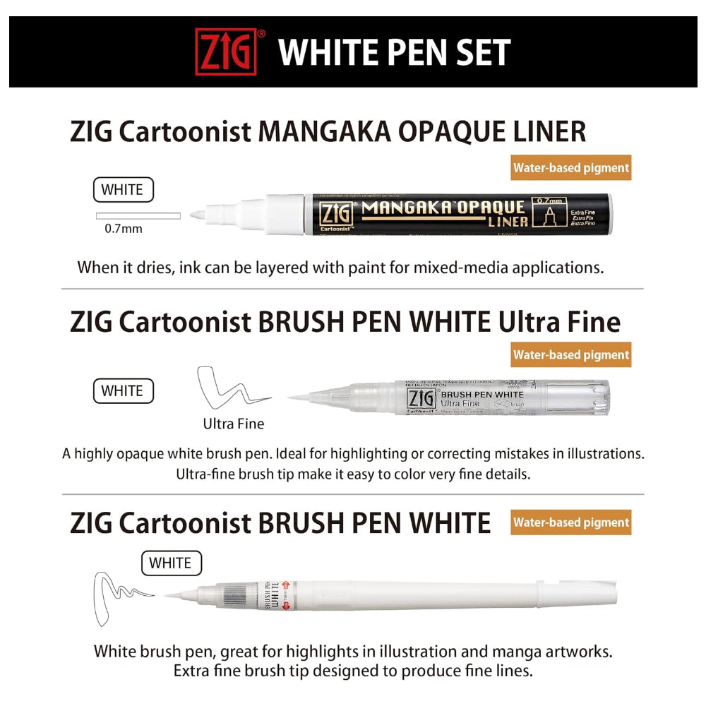 Kuretake ZIG White Pen Set 3pk