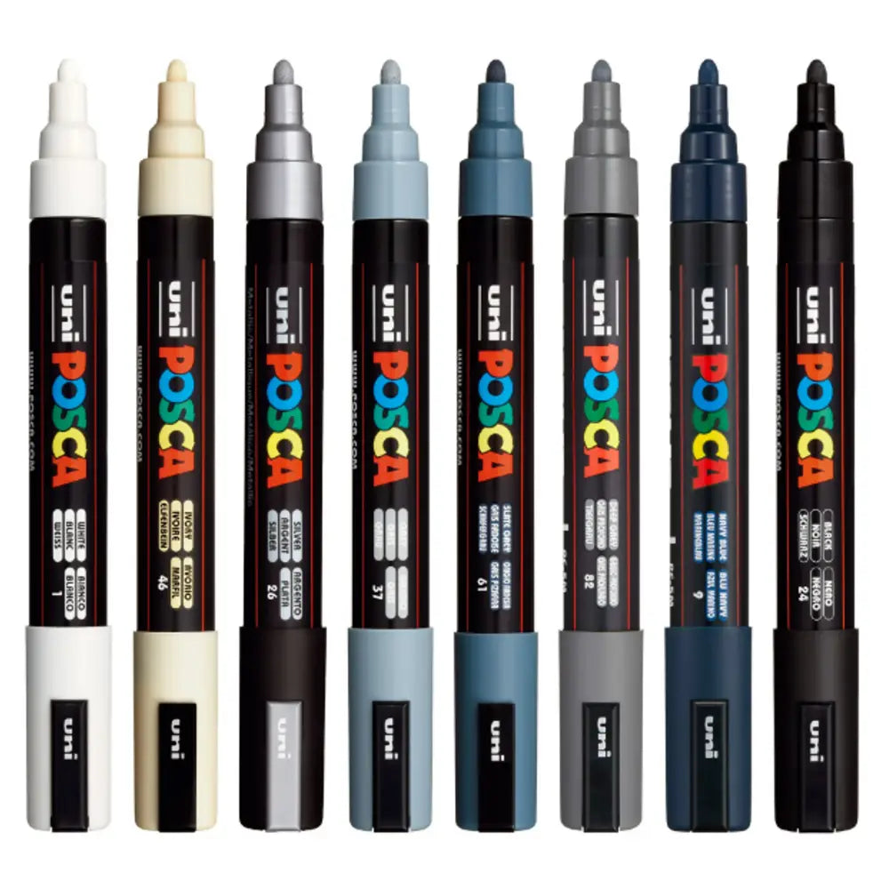 Uni Posca Paint Pen PC-5M 8 Monotone Set