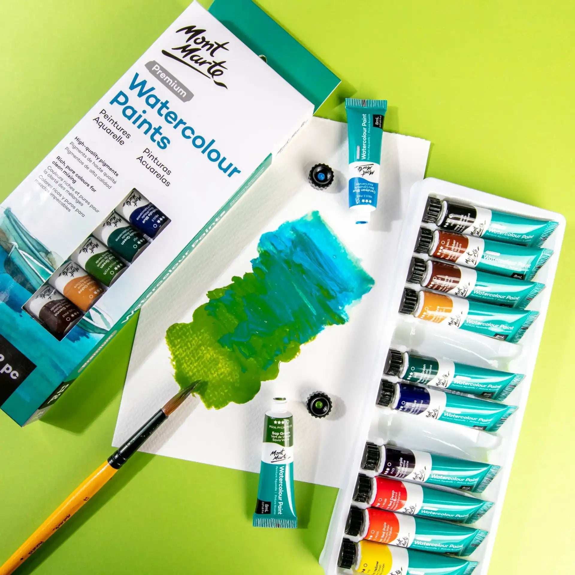 Mont Marte Premium Watercolour Paint Tubes 12pk 