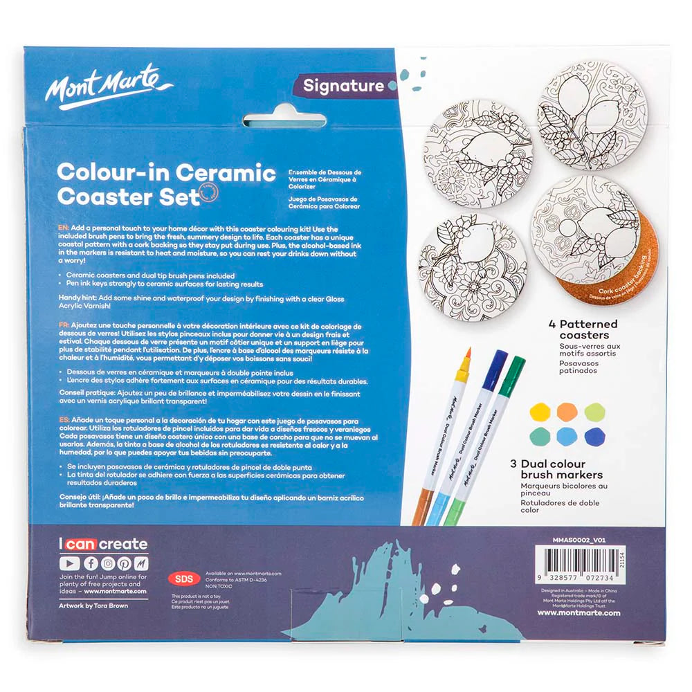 Mont Marte Colour-in Ceramic Coaster Set Signature 7pc