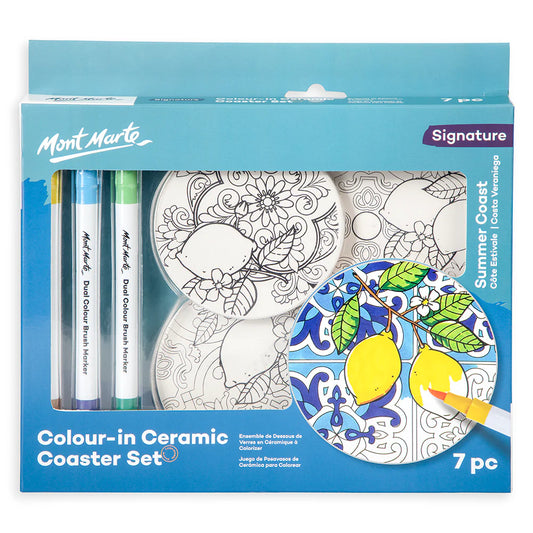 Mont Marte Colour-in Ceramic Coaster Set Signature 7pc