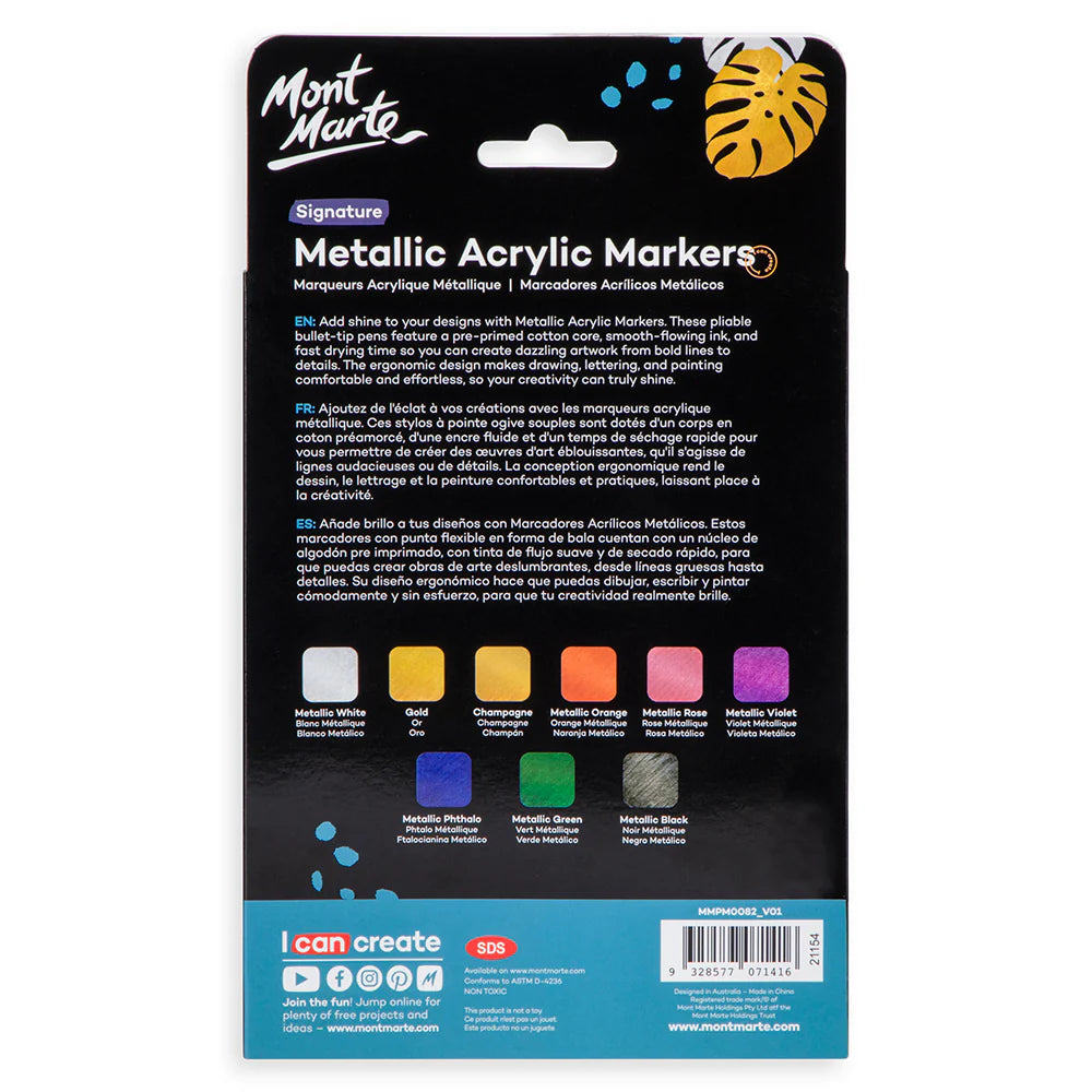 Mont Marte Acrylic Paint Markers Metallic 9pk