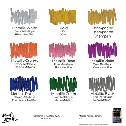 Mont Marte Acrylic Paint Markers Metallic 9pk