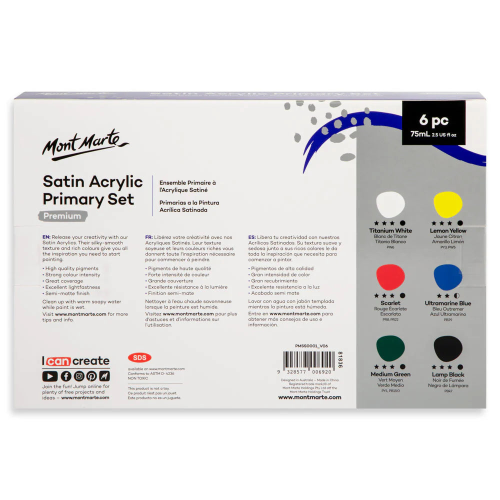 Mont Marte Satin Acrylic Primary Set