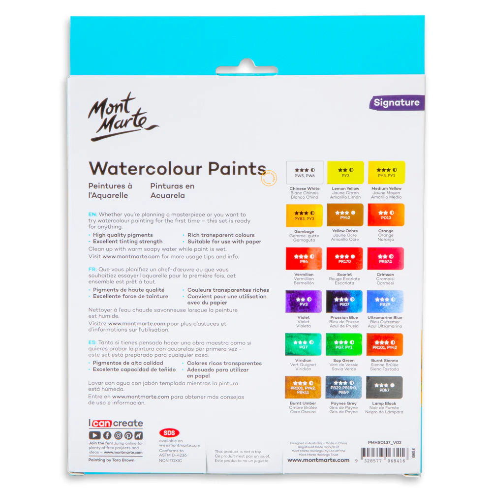 Mont Marte Signature Watercolour Paints 18pce x 12ml