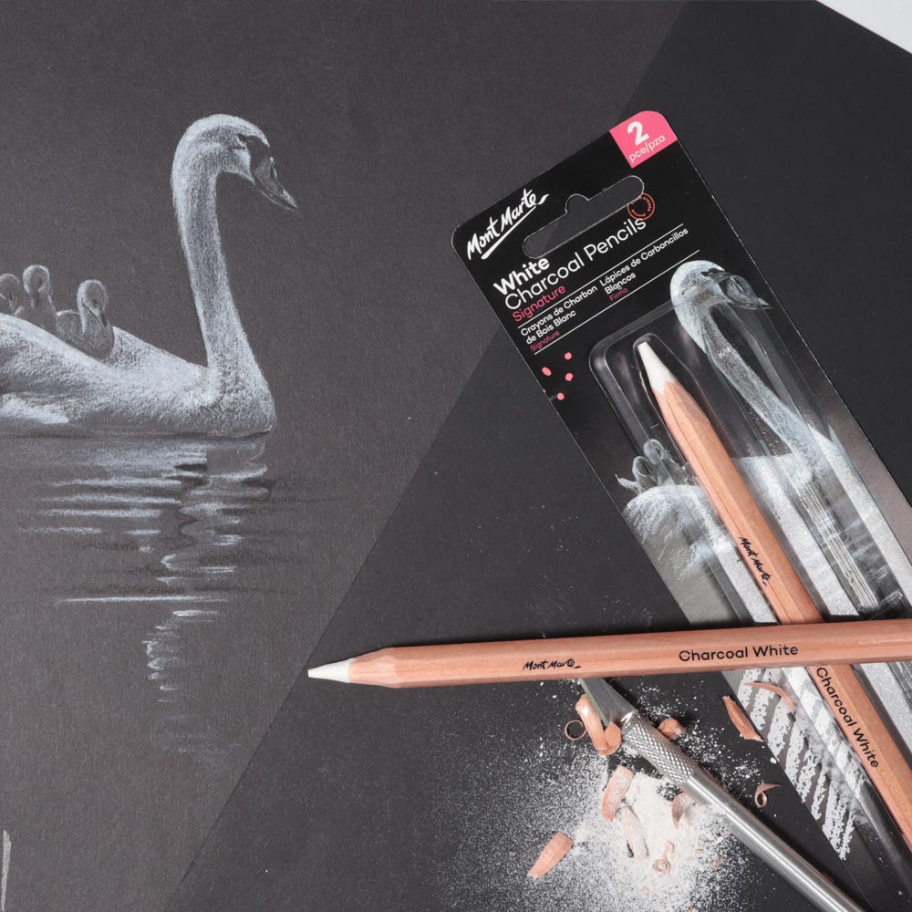 Mont Marte White Charcoal Pencils Lge Hex 2pk