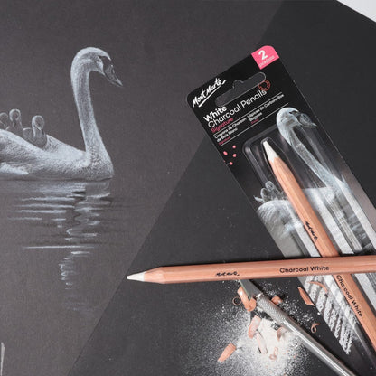 Mont Marte White Charcoal Pencils Lge Hex 2pk