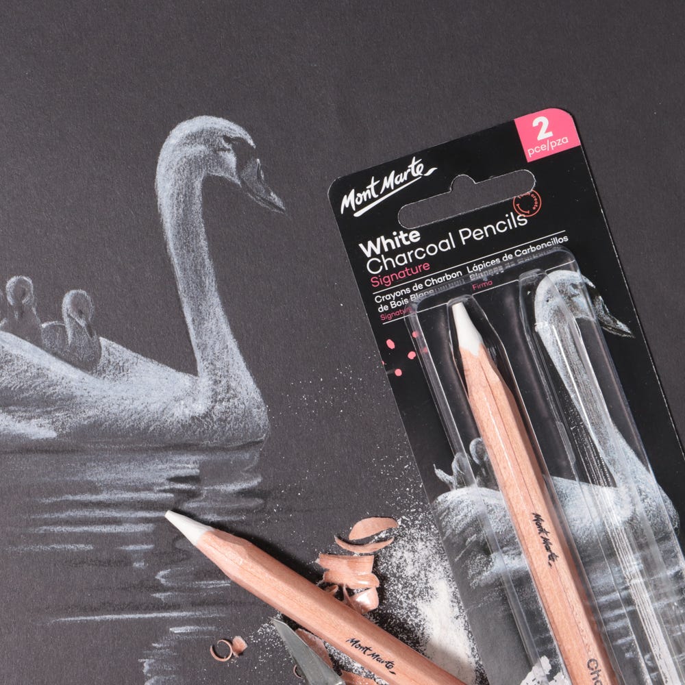 Mont Marte White Charcoal Pencils Lge Hex 2pk