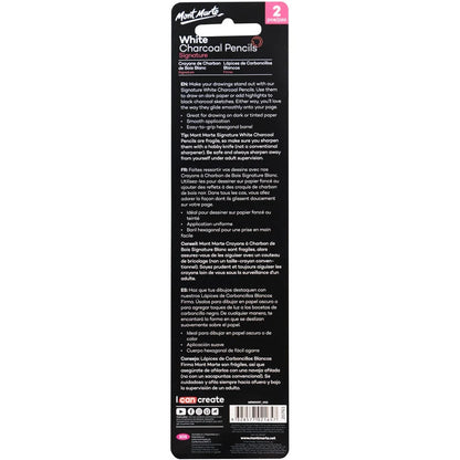 Mont Marte White Charcoal Pencils Lge Hex 2pk