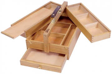 US Art Supply Large Multi-Function Wooden Artist Tool & Brush Storage Box