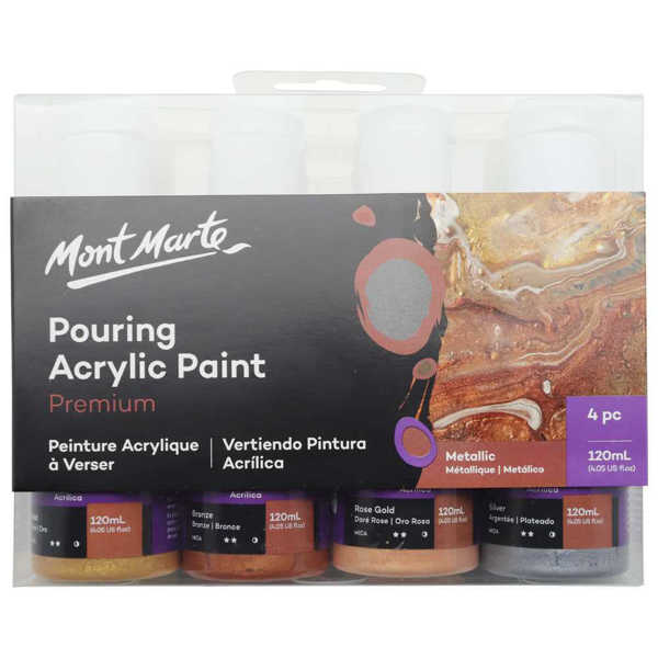 Picture of Mont Marte Pouring Acrylic Paint 120ml 4pc Set Metallic