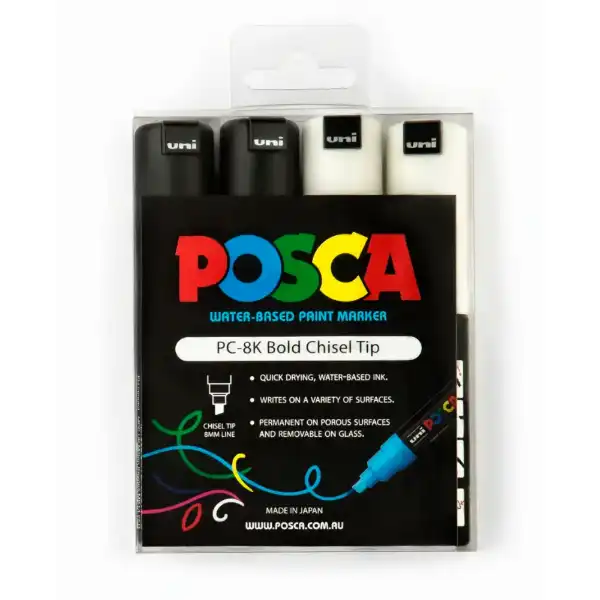 Picture of Uni Posca Pen PC-8K 4pk Black & White Set