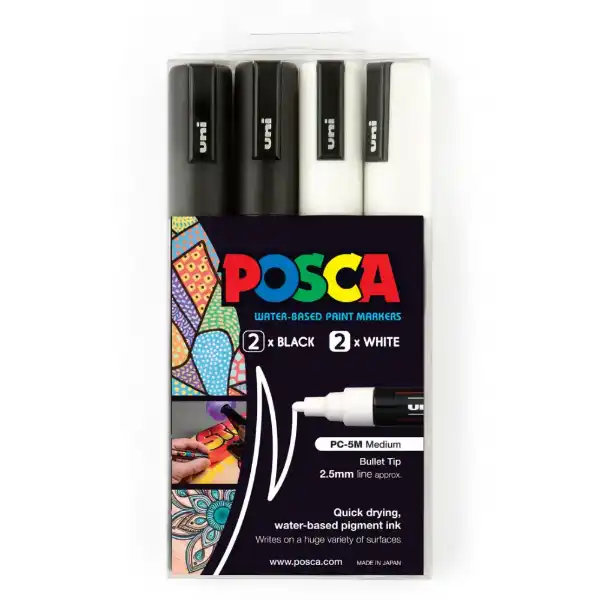 Picture of Uni POSCA Marker Pen PC-5M 4pk Black & White