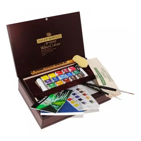 Picture of Daler Rowney Artists Watercolour Wooden Box Gift Set 15 Pan