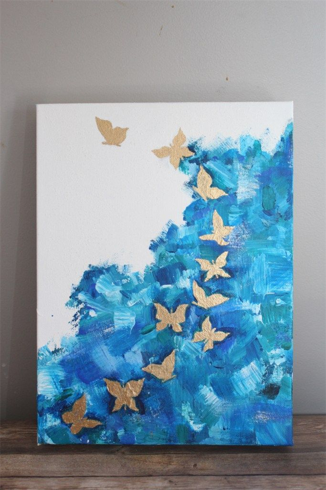 abstract acrylic painting idea: birds or butterflies