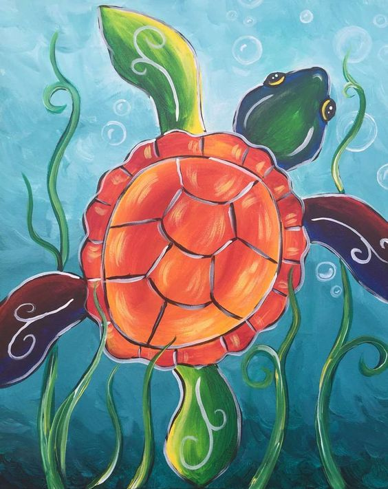 acrylic animal painting idea: sea turtle